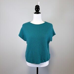 Nicole Miller Merino Wool Sweater Short Sleeve Spring Sweater Teal Size XL